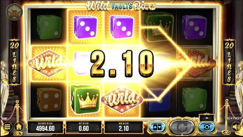 Wild Vaults Dice - Layar utama dengan gelendong dan peti besi