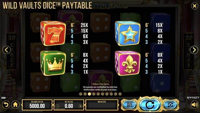 Wild Vaults Dice - Grid 6×3 dalam pusingan Bonus dengan avalange