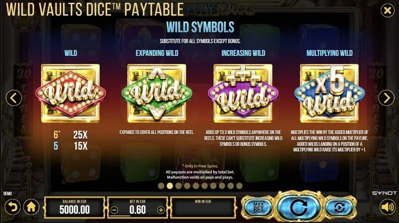 Wild Vaults Dice - Memulakan Free Spins dengan tiga simbol Vault